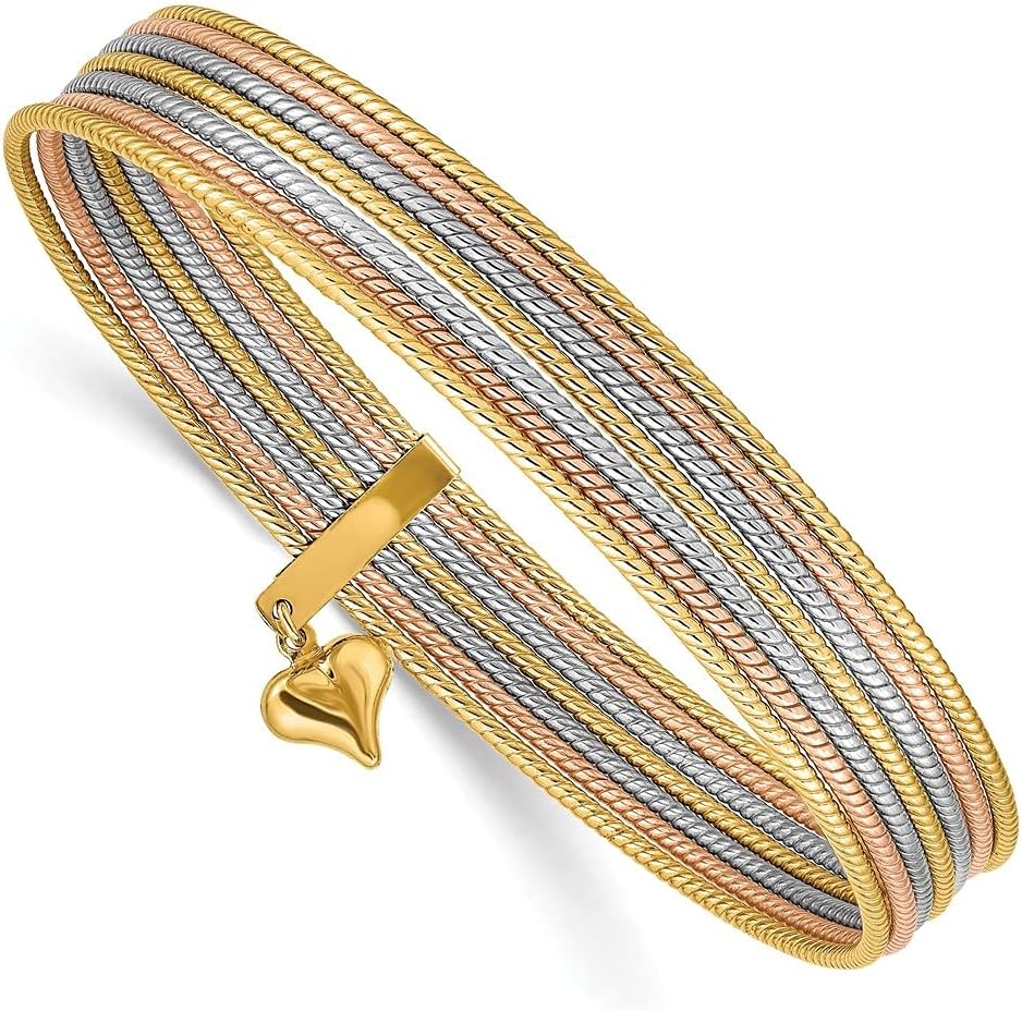Diamond2Deal Solid 14k Gold Tri-color Slip On Bangle Bracelets Set of 7