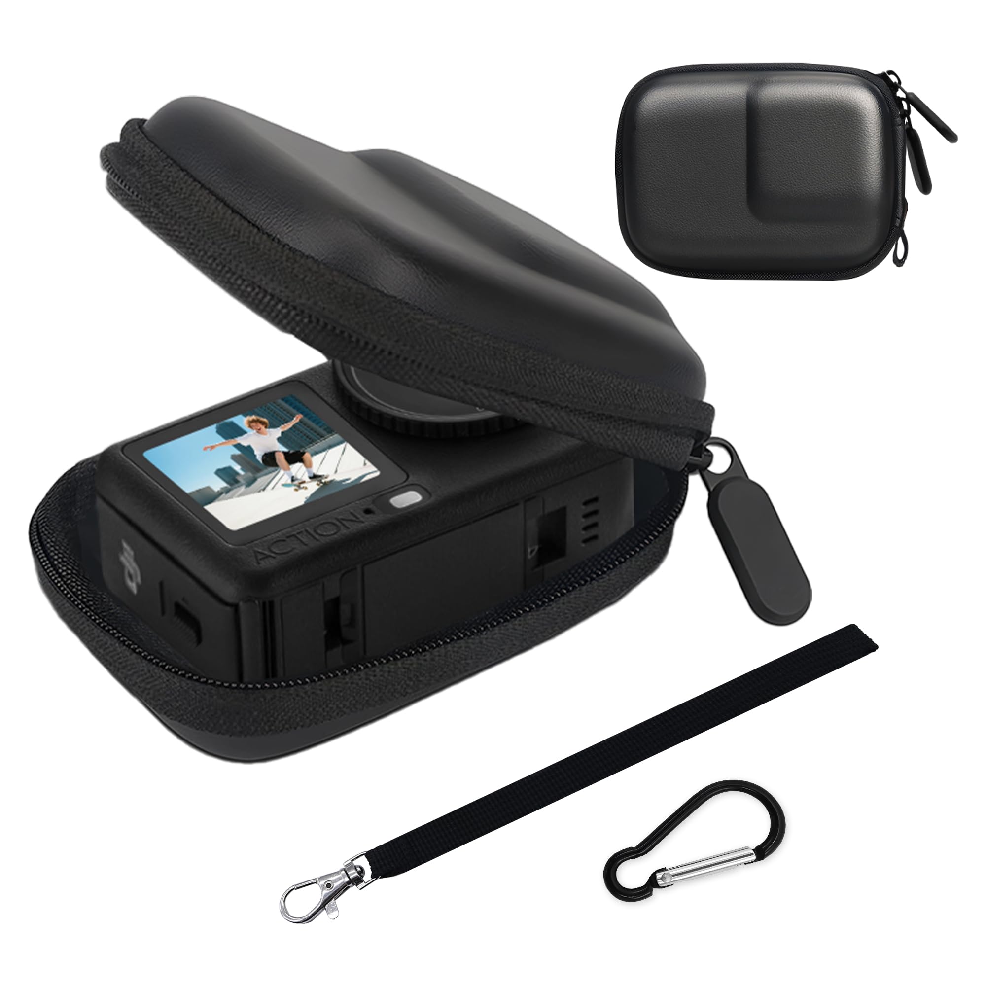 Osmo Action 6 Etui Transportowe - Przenośna Torba Podróżna z Twardą Powłoką PU do DJI Osmo Action 6 Przechowywania Akcesoriów Kamery Pokrowiec Ochronny z Karabińczykiem