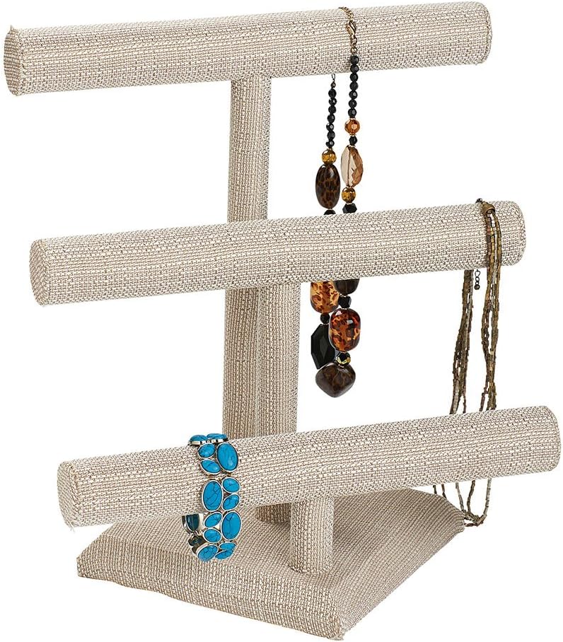 SSWBasics 3-Tier Linen Jewelry Display - RTA- Linen 3-Tier Bracelet Holder - Multi-Purpose Bracelet Holder Display Stand for Jewelry - Elegant Bracelet Display for Retail and Home Use