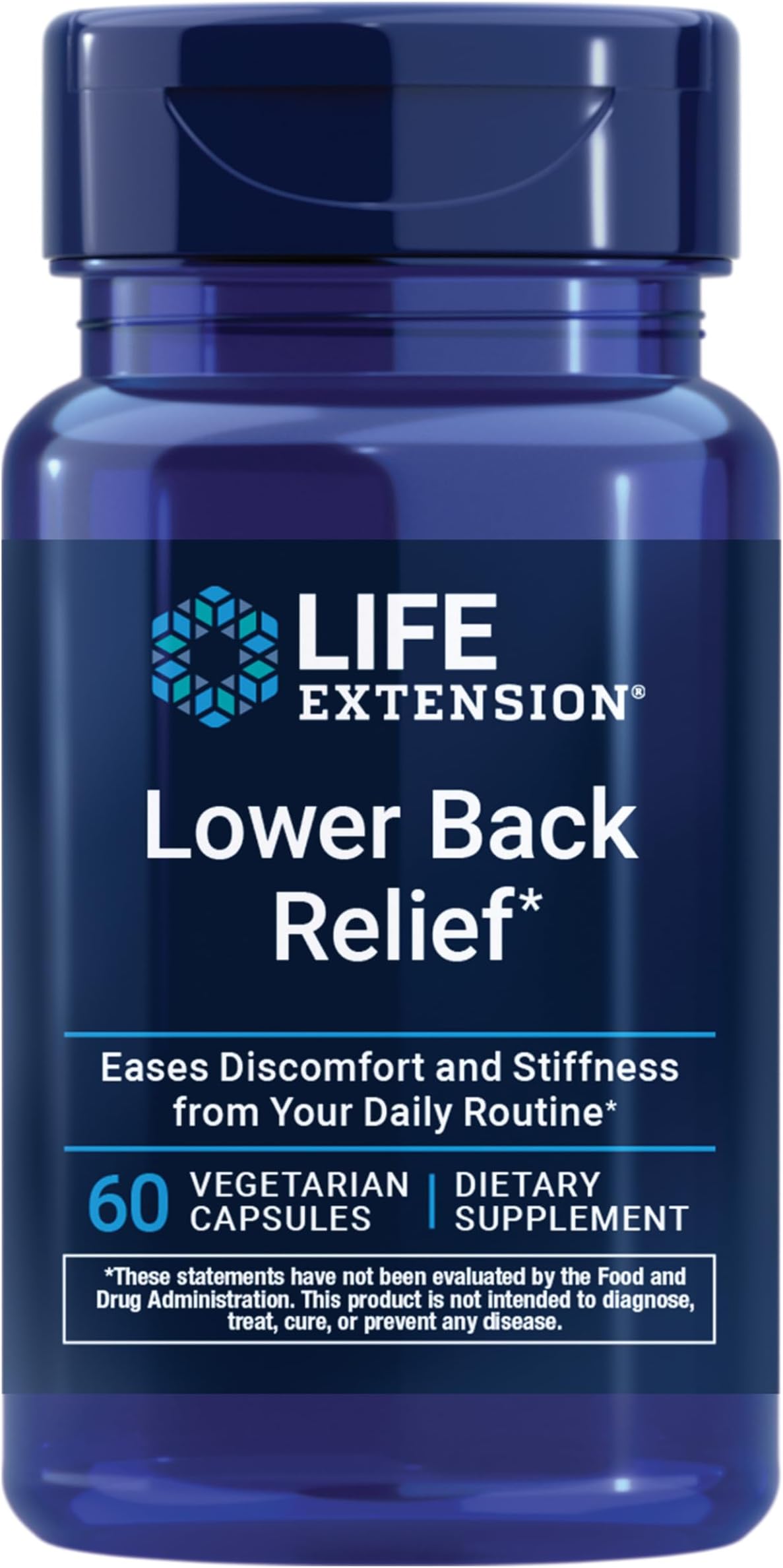 Life Extension Lower Back Relief, for Occasional Back Stiffness, Comfort and Flexibility, Ginger, Chaste Tree, White Willow bark, Non-GMO, Gluten-Free, Vegetarian, 60 Capsules