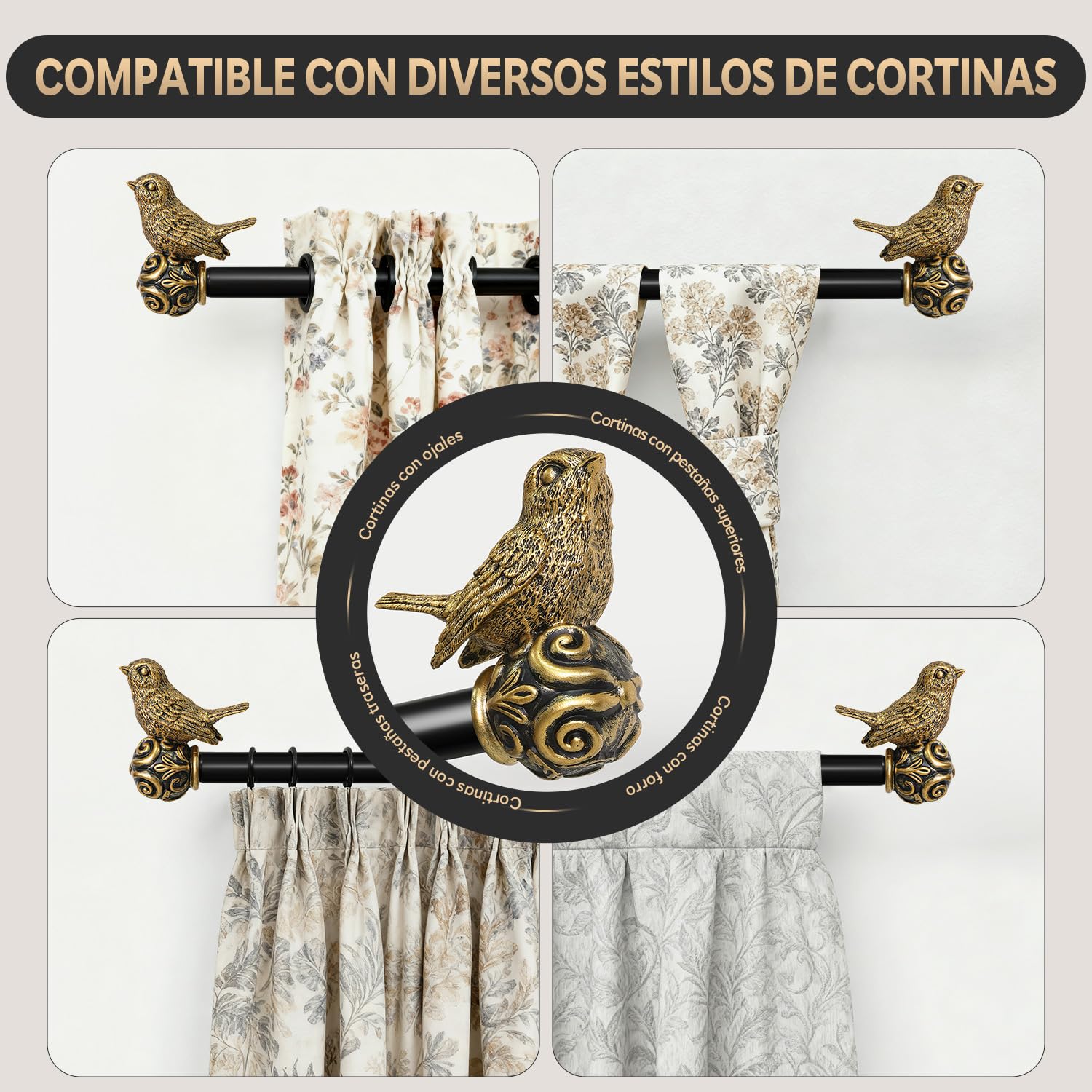 Tringle à Rideau Noir 80-365cm,Embouts Décoratifs En Forme D'Oiseau | DiamèTre 25mm,Extensible MéTal Renforcé,Fixation Murale,Avec Supports,Adapté Pour IntéRieure,Salon,Chambre Et FenêTres.