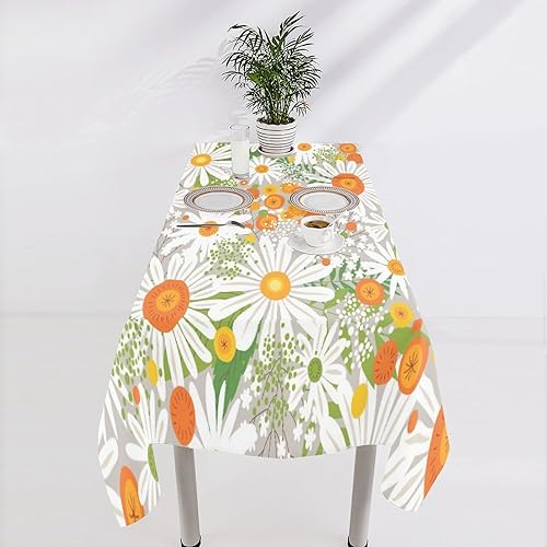 Miniatura 788 de Mantel floral hippie, diseño retro de los años 70, naranja, rosa, azul, floral, bohemio, estampado estético de margaritas, para fiesta, picnic