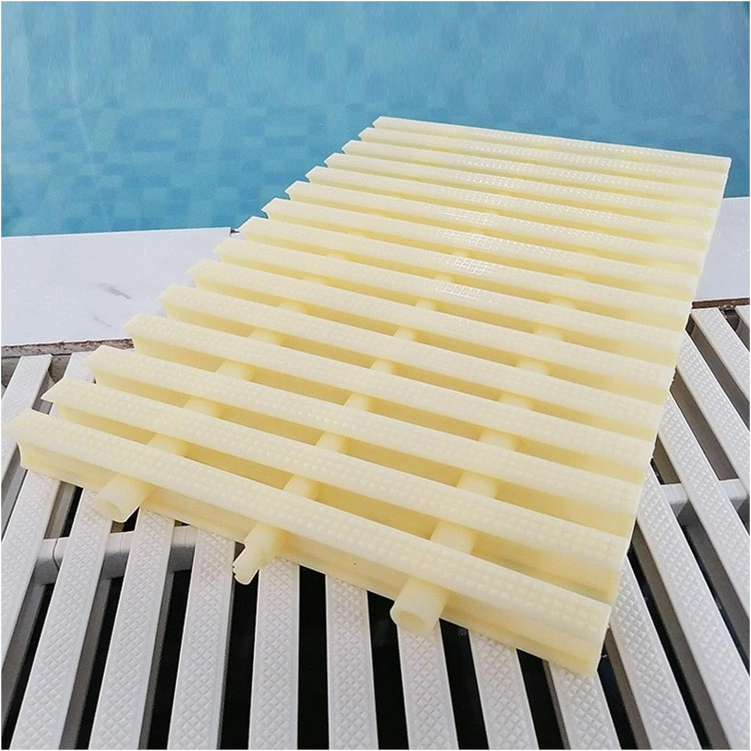Swimming Pool Overflow Drain Grate, 90° Angle Gutter Grate, 5pcs 20x100CM Spliced Design for Indoor/Outdoor Water Drainage - Bone Color