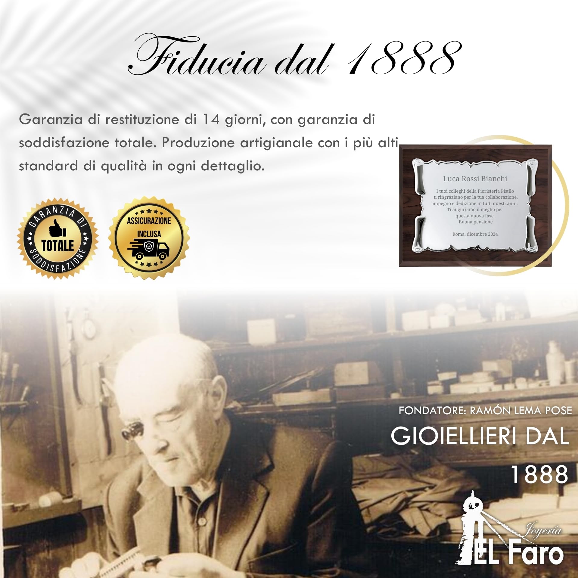 JOYERIA EL FARO Targa commemorativa personalizzata con incisione | Cofanetto premium incluso, Ideale per anniversari, Pensioni, Dediche speciali
