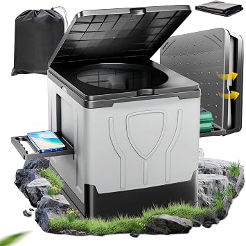 Folding Camping Toilet, Portable Toilets for Adults,Travel Toilet with Paper and Phone Holder, Emergency Toilet with 20pcs Trash Bags, Car Toilet/Campervan Toilet/Fishing Toilet