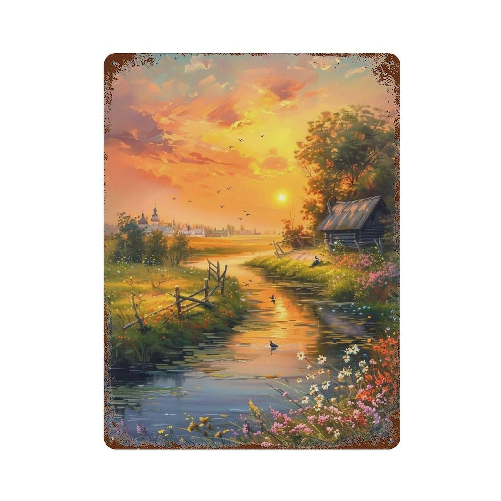 HDURYEYRYY Idyllic Warm Sunset European Rural 03 Wall Retro Iron Vintage Art Metal Tin Sign Poster Modern Home Cofffee Club Art Bar Shop Decor 40x30cm