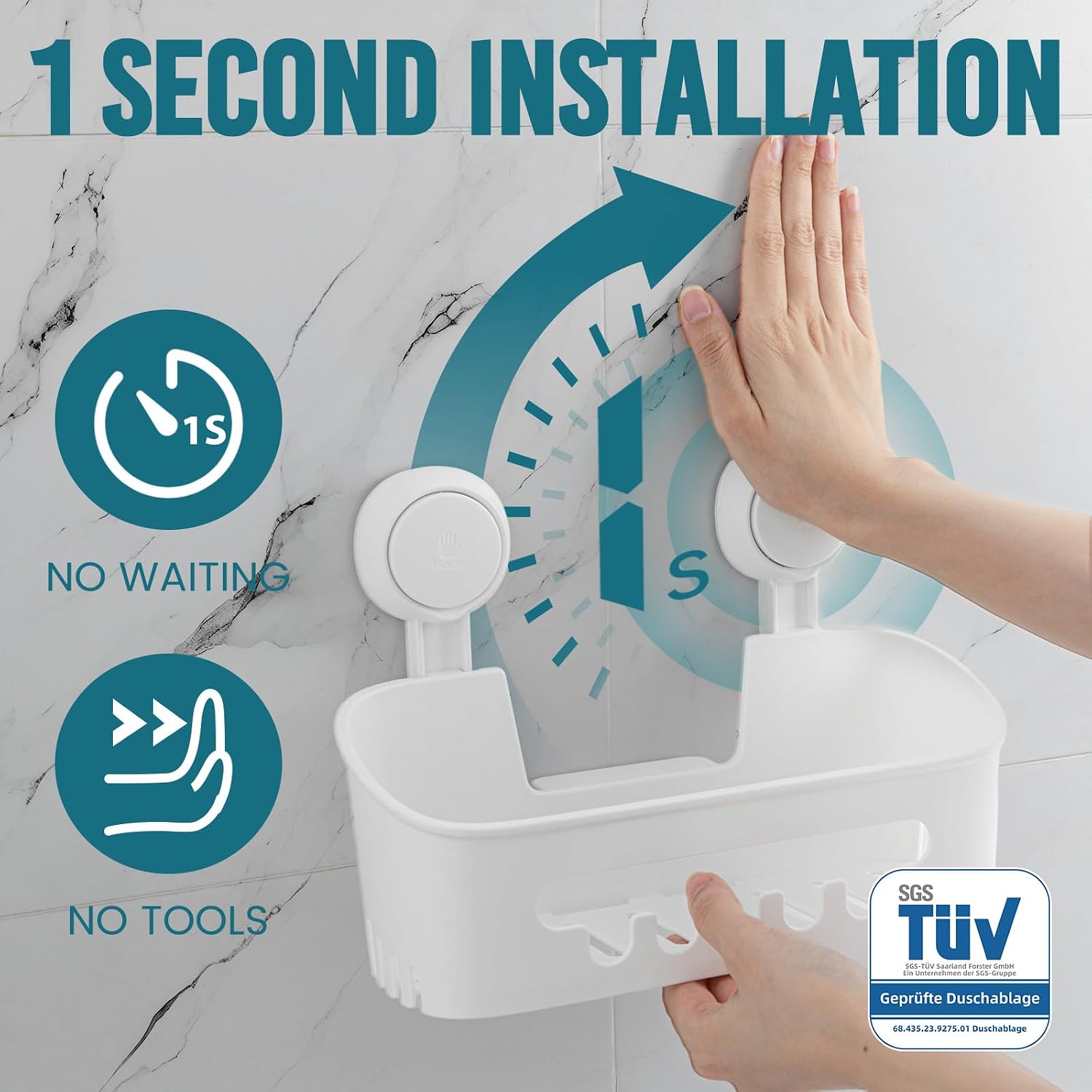 TAILI Shower Caddy Suction Cup, Heavy Duty Bathroom Organizer, Removable Shelves for Inside Shower, Shampoo, Waterproof Suction Plastic Storage for Bathroom Accessories Holder