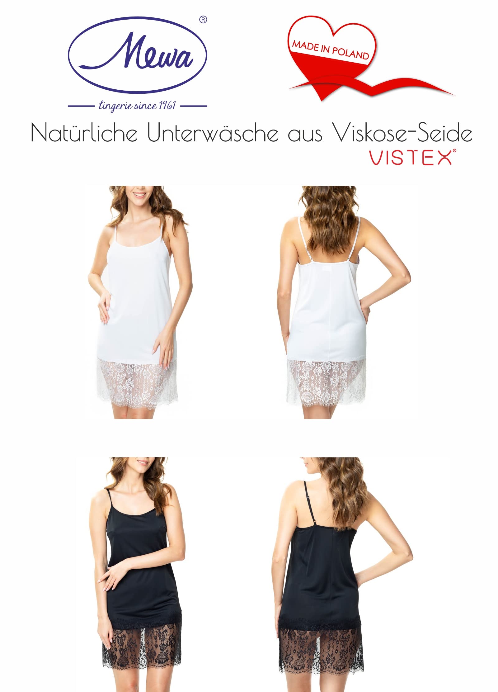 Mewa Sottogonna da donna Corsa, sottoveste piacevole al tatto, perfetta sotto un vestito, non statica, camicia da notte leggera