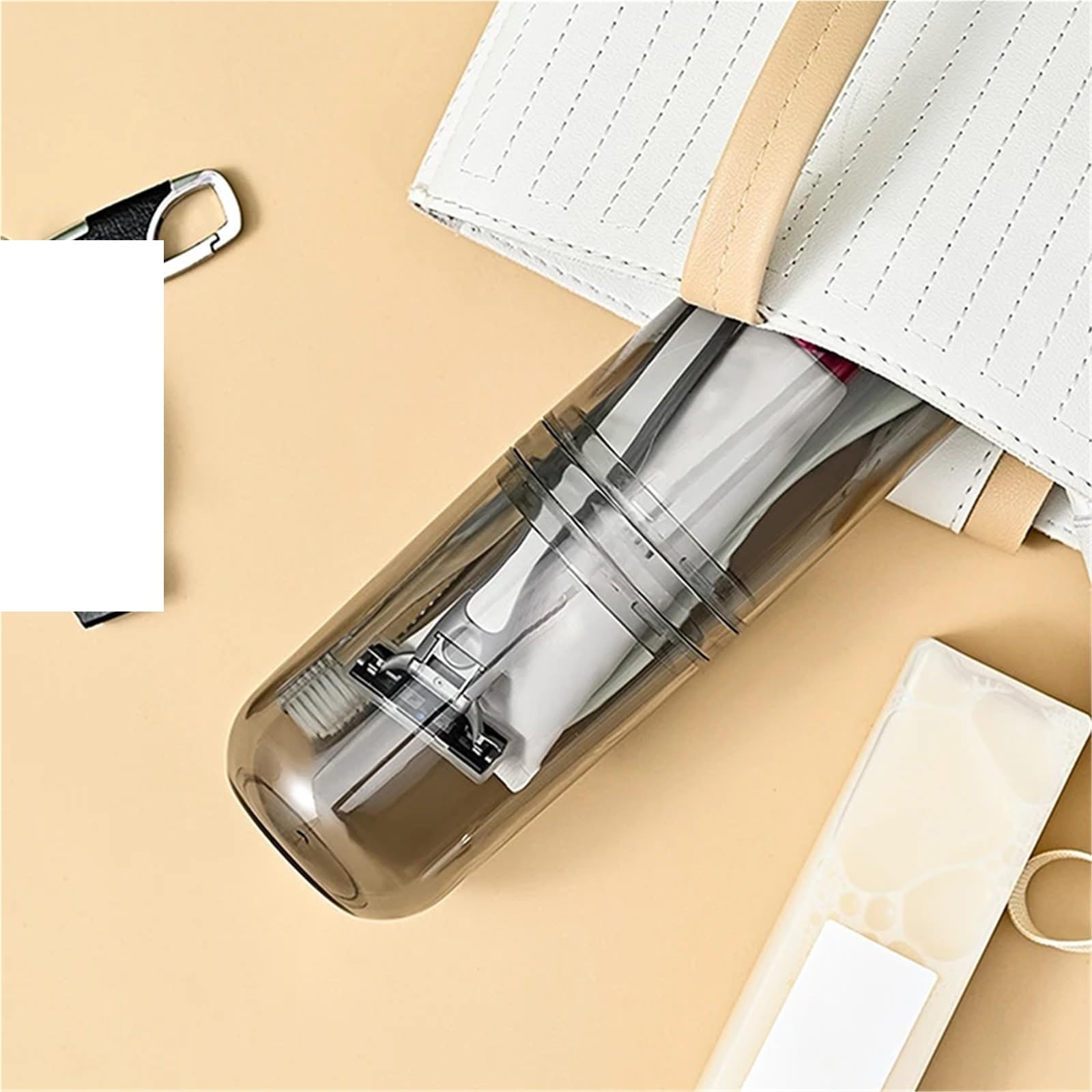 Porta Spazzolino 3 Pezzi portaspazzolino da Viaggio Organizer da Bagno Portatile for Lavare la Tazza, Scatola portaspazzolino in plastica, collutorio(Gray)