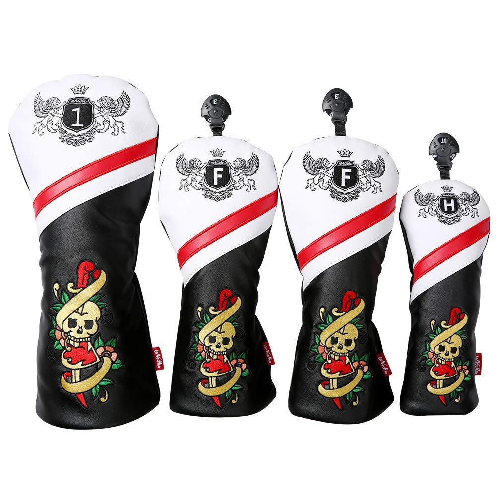LONGCHAO Golf Head Covers for Golf Clubs, PU Leather Vintage Design Ladies Golf Club Driver Headcover Set with Numbered for 1 2 3 4 5 6 7 X UT/Hybrid/Fairway Wood 4 pcs