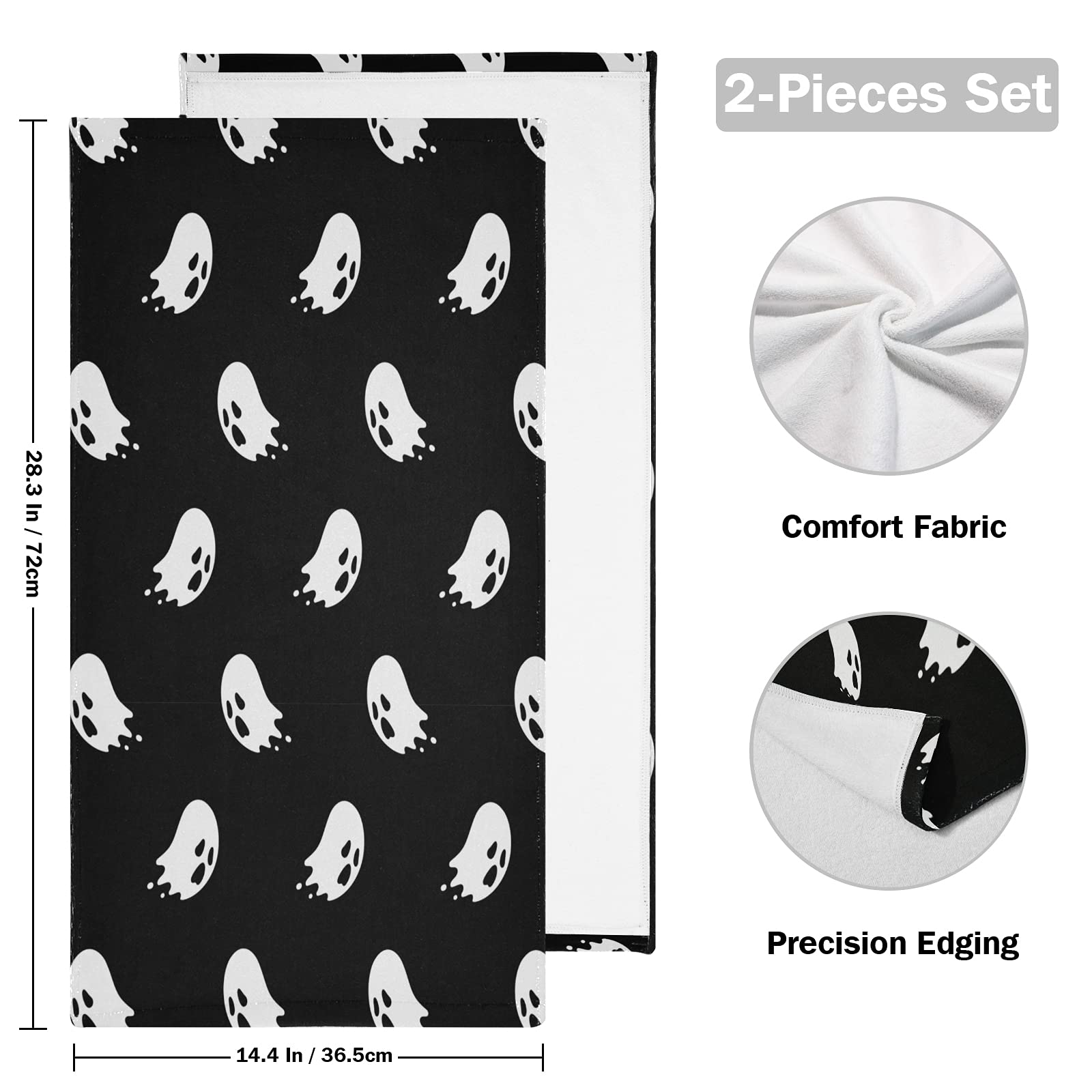 Happy Halloween Spooky Ghosts Black Hand Bath Towel Highly Absorbent Soft Hanging Towels Trick or Treat Boo Kitchen Dish Towel Set Washcloth 2pcs