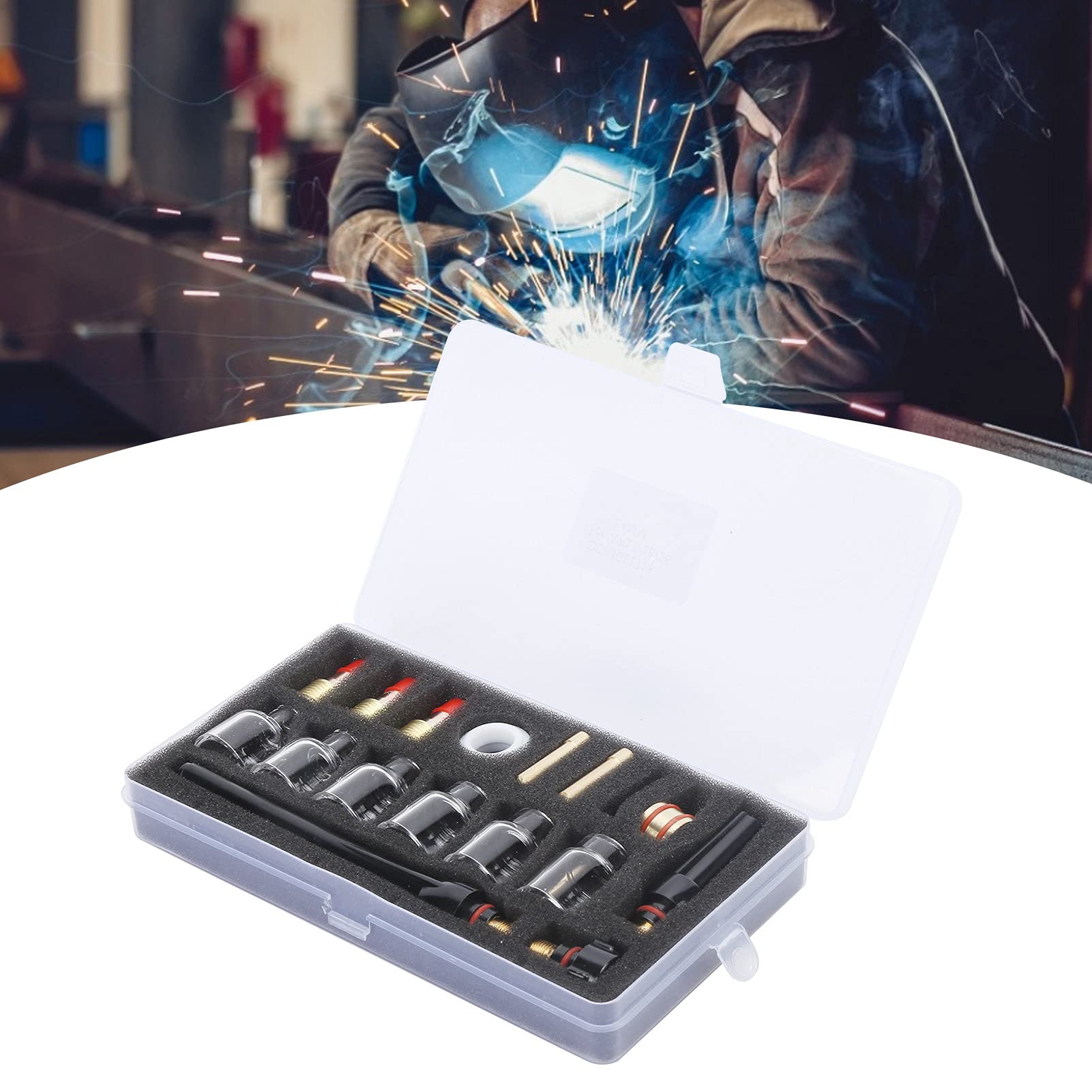 Kit D'accessoires De Consommables De Torche Tig 17 Pièces, 6 Buses En Verre, 3 Queues De Pistolet, 3 Pinces En Tungstène, Anneau En Silicone, 3 Pièces De Guidage, Manchon Fixe, Kit D'accessoires