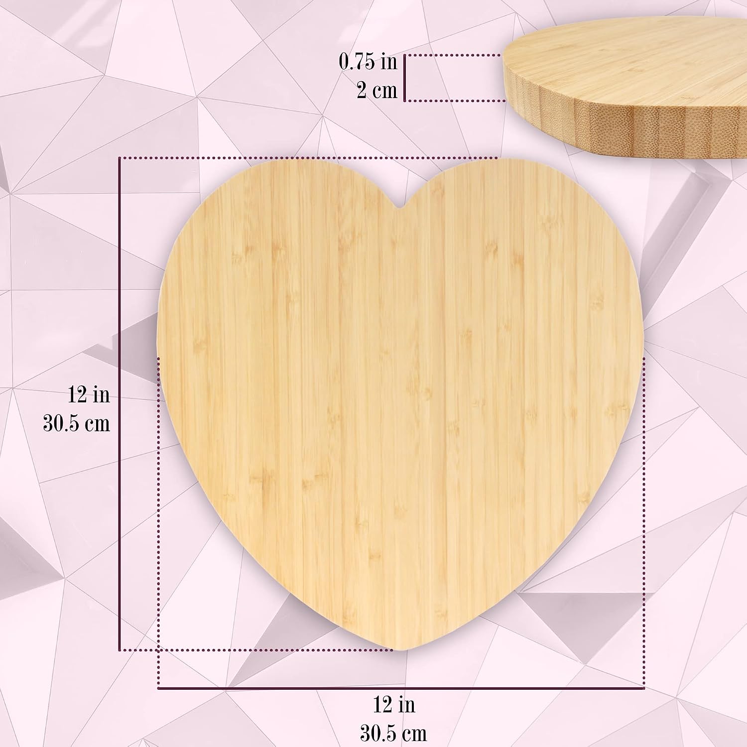 BambooMN Heart-Shaped Bamboo Serving and Cutting Board, 12" x 12" x 0.75" - 1 Piece