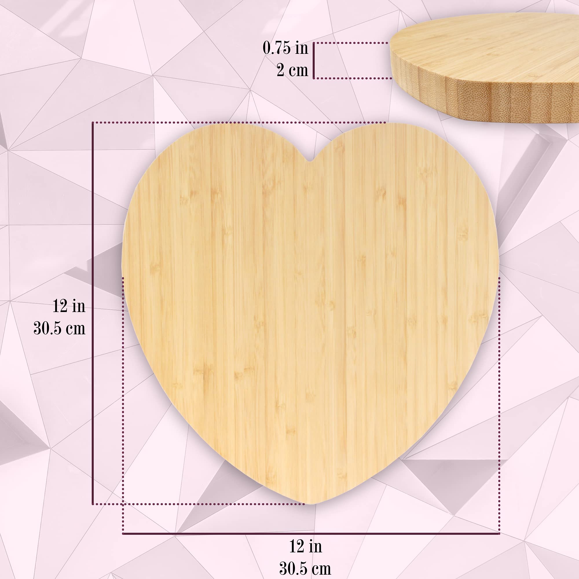 BambooMN Heart-Shaped Bamboo Serving and Cutting Board, 12