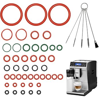 GEEKHOM Pack of 45 Sealing O-Rings Maintenance Set Sealing Rings for Delonghi ESAM/ECAM/ETAM 11 Variants + 5 Cleaning Brushes For Brewing Unit Thermoblock Milk Frother Coffee Machine Accessories