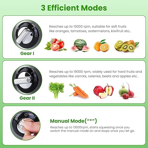 Miniatura 4 de Moclever Exprimidor centrífugo de 1000 W para frutas y verduras Extractor de jugo C con control de 2 velocidades, canal de alimentación de 2.6