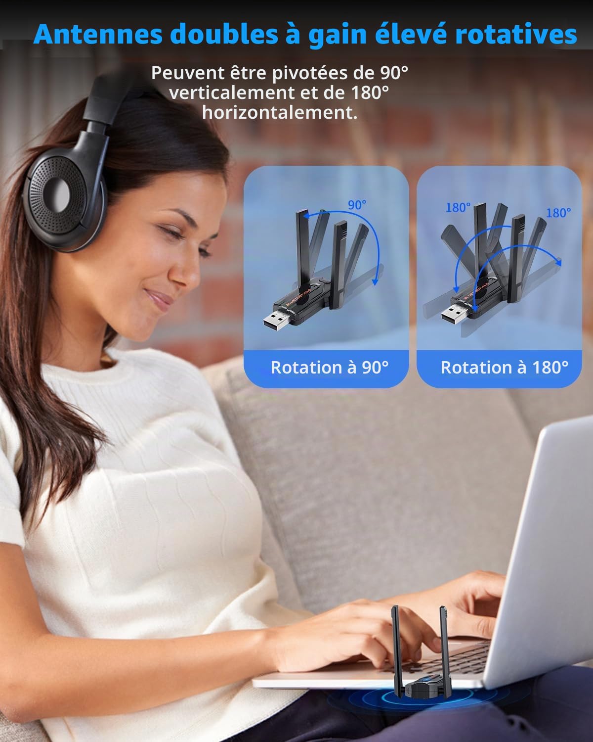 ZEXMTE Adaptateur Bluetooth 6.0 pour PC, double antenne USB, émetteur-récepteur Bluetooth Plug & Play, longue portée de 200 m, puce Realtek RTL616, EDR & BLE, sans pilote pour Windows 11/10/8, noir