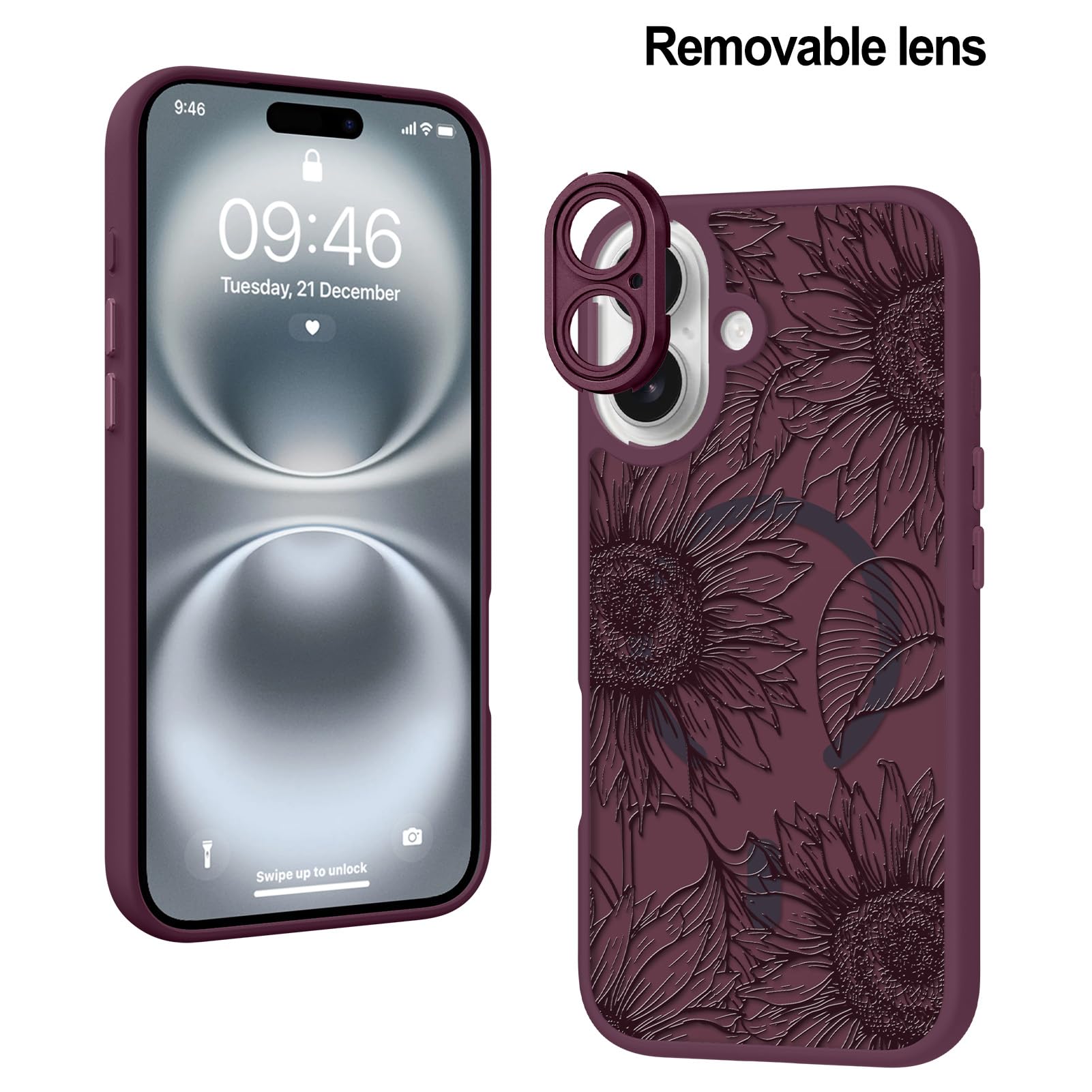 Fiyart Custodia magnetica per iPhone 16 Plus con fiori floreali, girasole