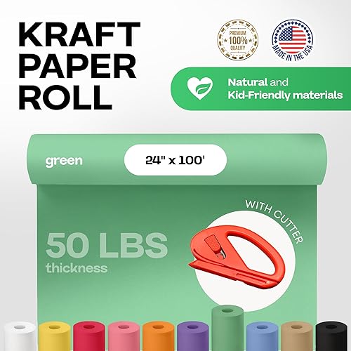 Vista 200 de Rollo de papel kraft marrón de 24 x 1800 pulgadas (150 pies) con cortador, papel de calidad fabricado en Estados Unidos, 50 libras de grosor