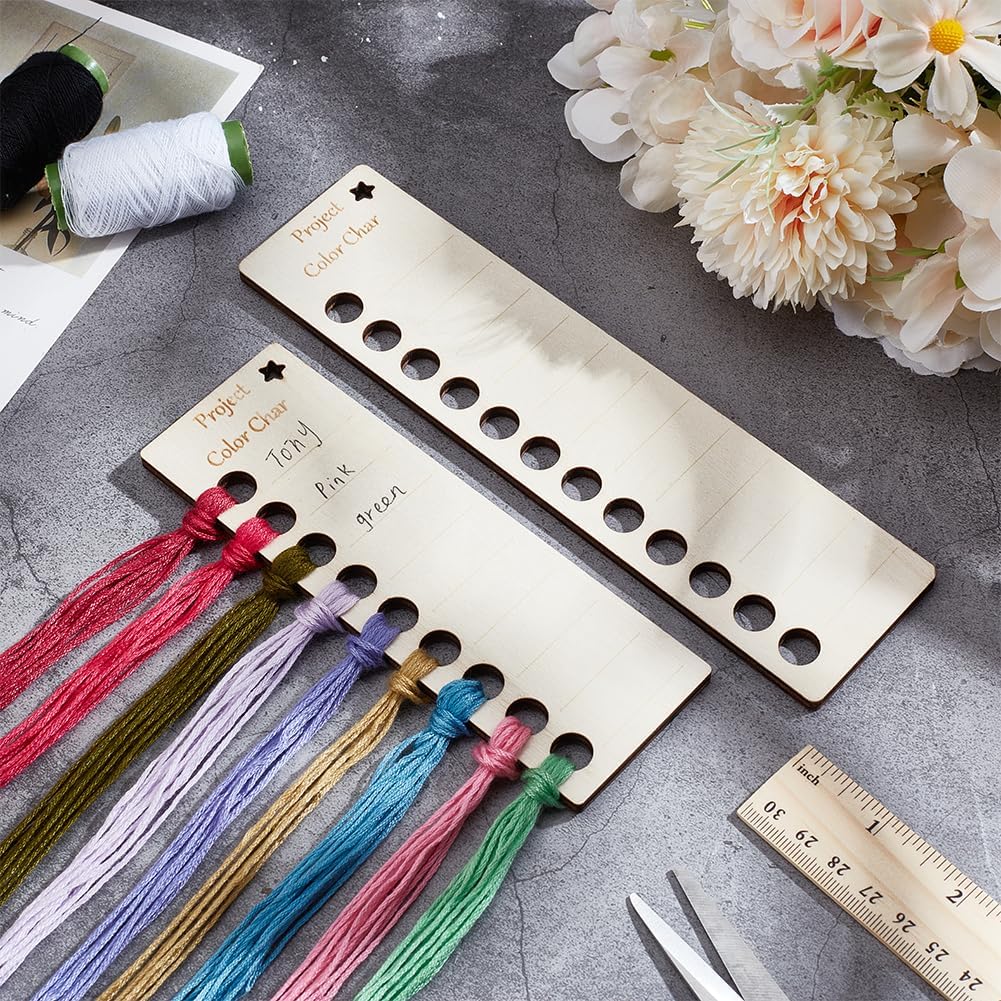 NBEADS 2Pcs Temperature Blanket Color Charts, Wood Reusable Knitting Temperature Blanket Planner Wool Shade Organiser Card Blanket Planner for Thread Crochet Projects Handmade Gifts