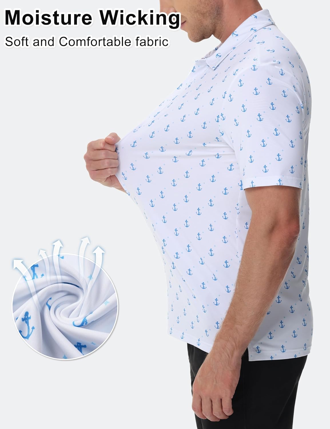 Cotrasen Mens Golf Polo Shirts Short Sleeve Quick-Dry Print Tee Shirt Moisture Wicking Performance Polo Strech Shirts - Image 5