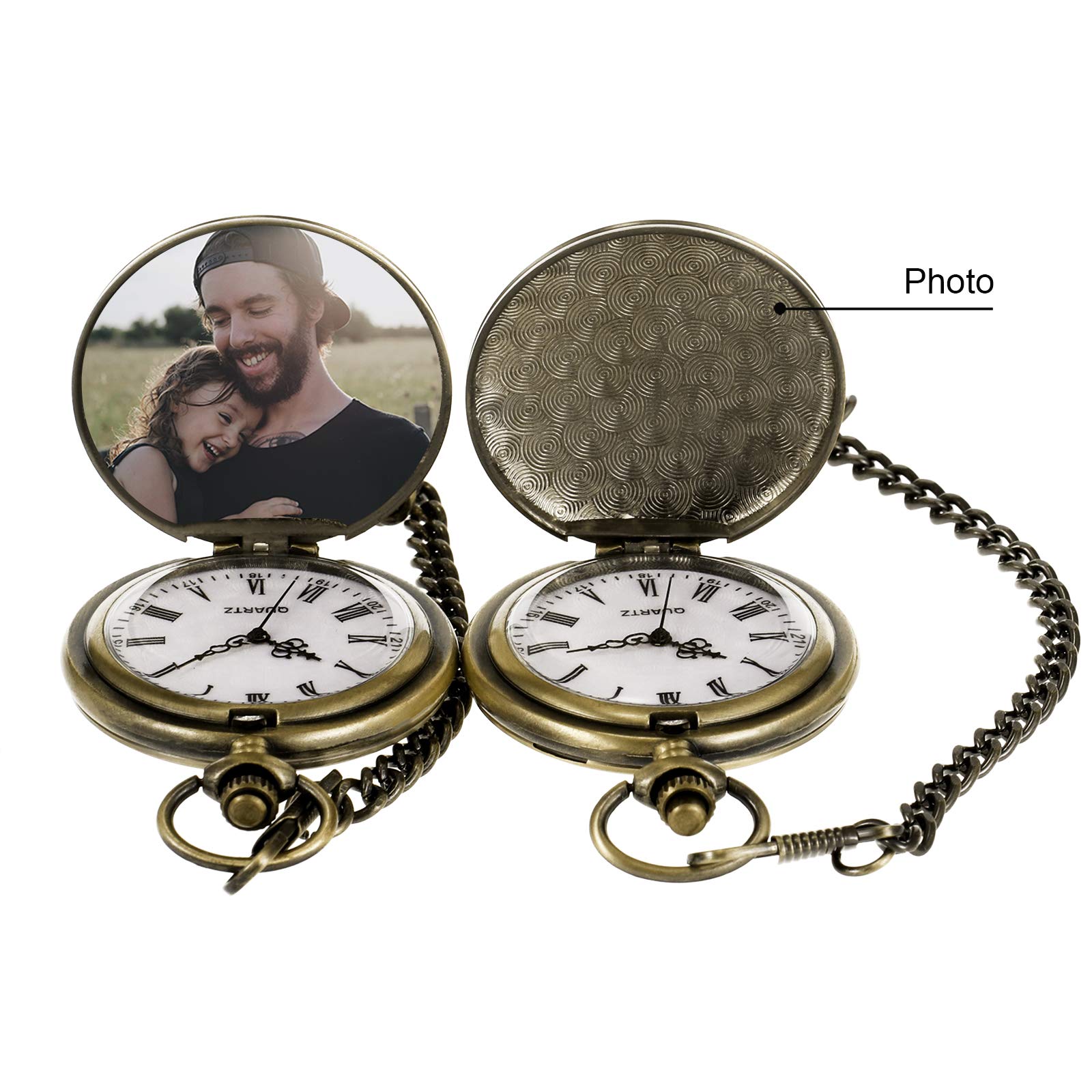 TREEWETO Taschenuhr mit Gravur Kette Herren Schwarz/Bronze Geschenk zum Geburtstag Hochzeitstag Jahrestag Ehemann