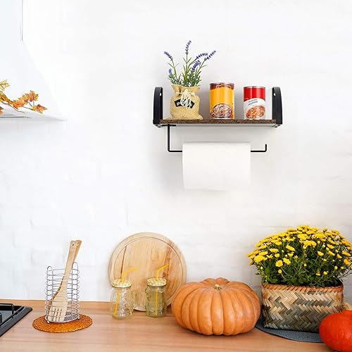 Miniatura 5 de BTY Soporte para toallas de papel con estante, soporte vintage de granja montado en la pared para toallas de papel debajo del gabinete, estante de