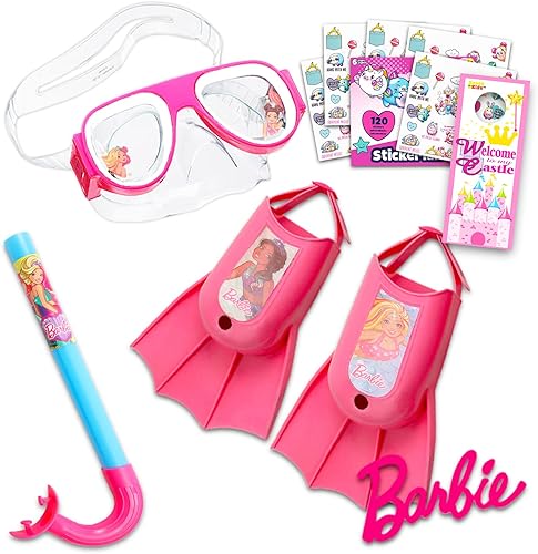 Barbs Barbie - Juego de esnórquel para piscina Barbie, juego de 4 piezas con gafas Barbie, aletas y más (juguetes acuáticos Barbie)