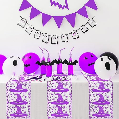 Miniatura 5 de Camino de mesa de Halloween  Camino de mesa de encaje con sombrero de bruja para decoraciones de mesa de Halloween  Máscara de Halloween, cena,