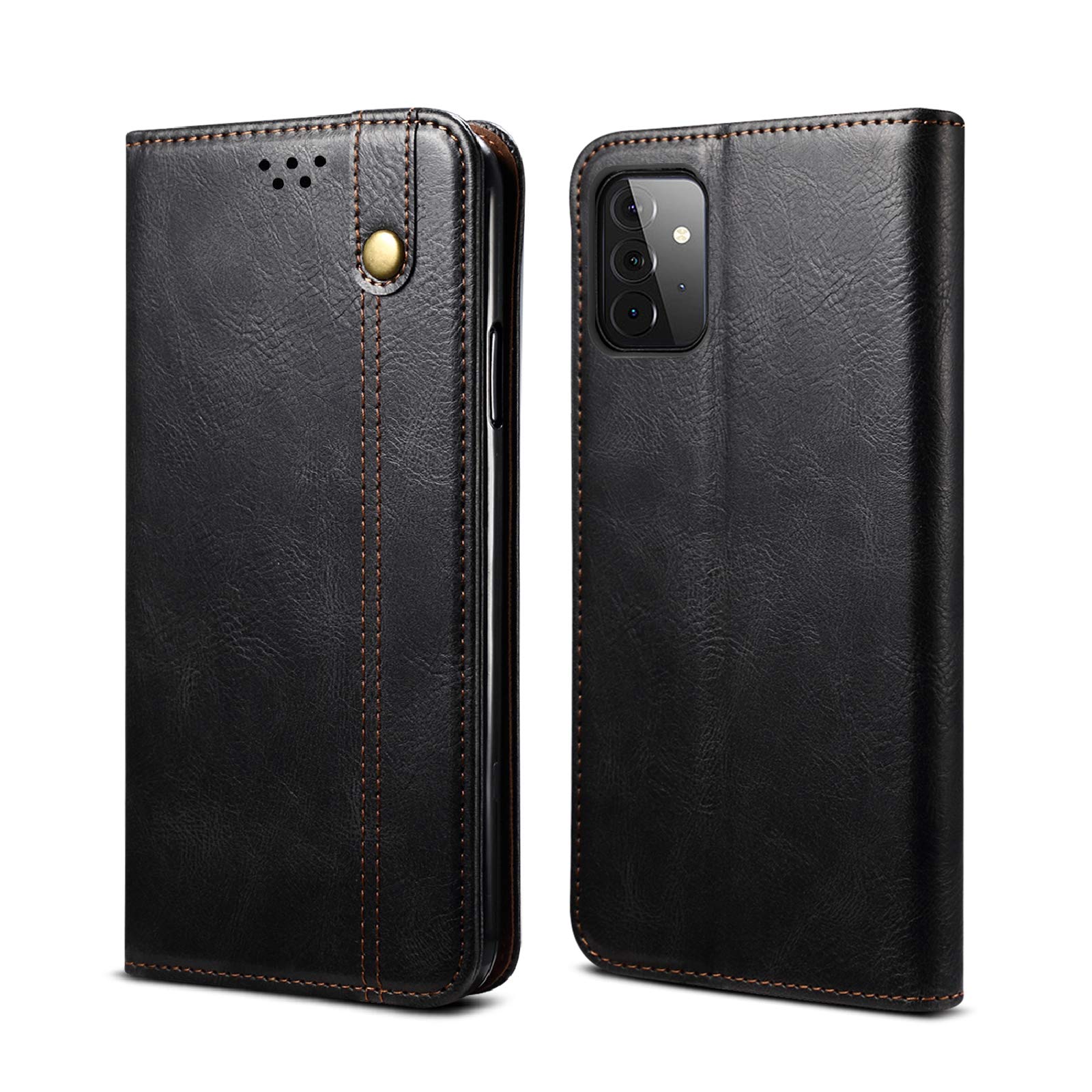 Hongxinyu Wallet Case for Galaxy A72, Folio Flip PU Leather Magnetic Buckle Slim Back Cover Built-in Card Holder Slot and Stand for Samsung Galaxy A72 (Black)