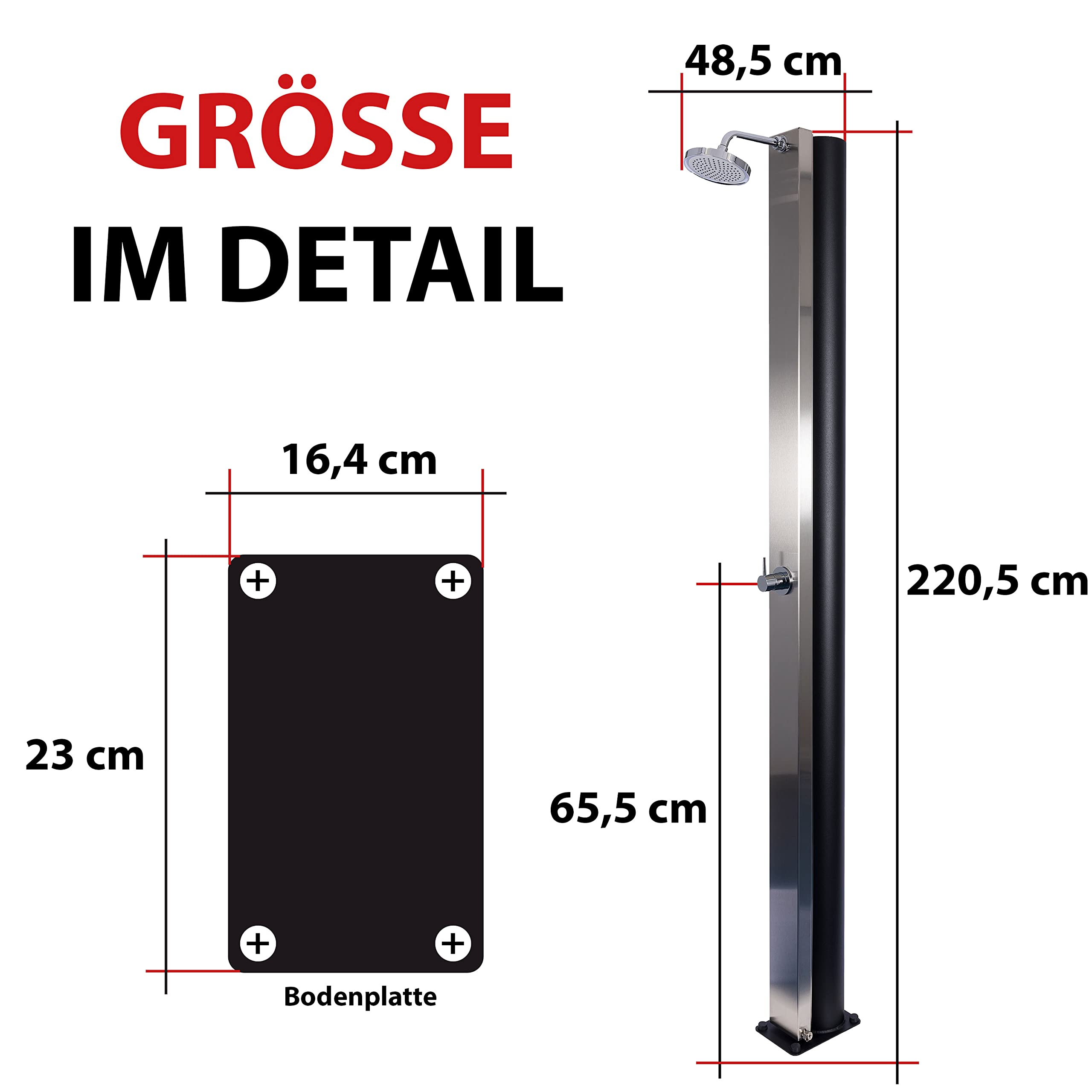 Solardusche 30 L, extra große Füllmenge, Gartendusche Aluminium, Solardusche Garten mit Fußdusche, Gartendusche Solar für Warm- und Kaltwasser, Gartendusche Aussendusche Edelstahl
