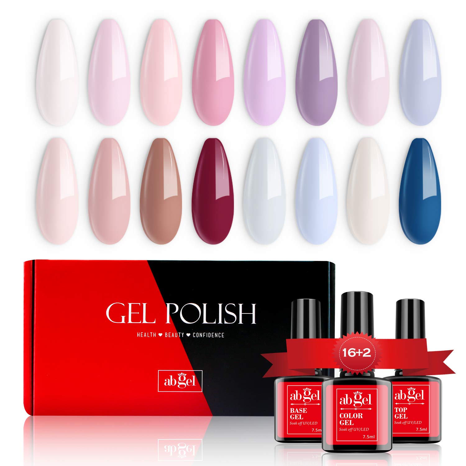 Ab Gel Nail Polish Set Nude Series - 16 Colors 2021 Essential Popular Classic Nail Art Color Polish with Base Top Coat Soak Off UV Led Nail Polish Gel Manicure Kit for Nail Salon Home