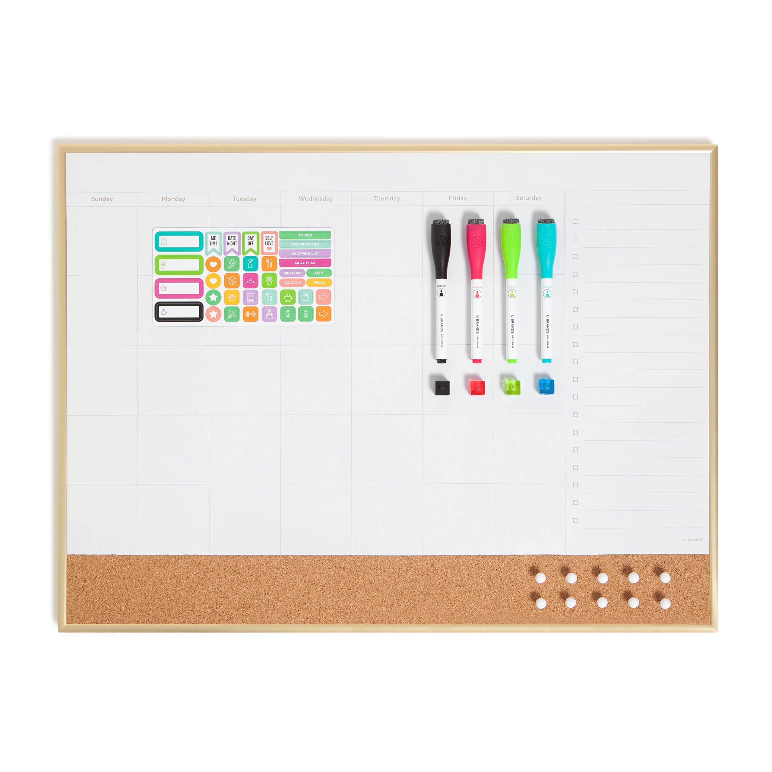Photo 1 of U Brands Dry Erase Calendar with Gold Metal Frame, Office Supplies, with Magnets and Markers, 17” x 23”