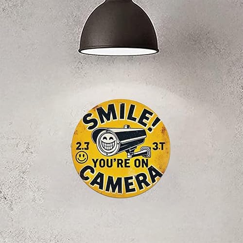 Miniatura 6 de Lolltech SMILE! YOU'RE ON CAMERA Round Tin Sign Retro Metal Sign for Cafe Bar Pub Home Wall Decor Metal Poster 8x8 Inch