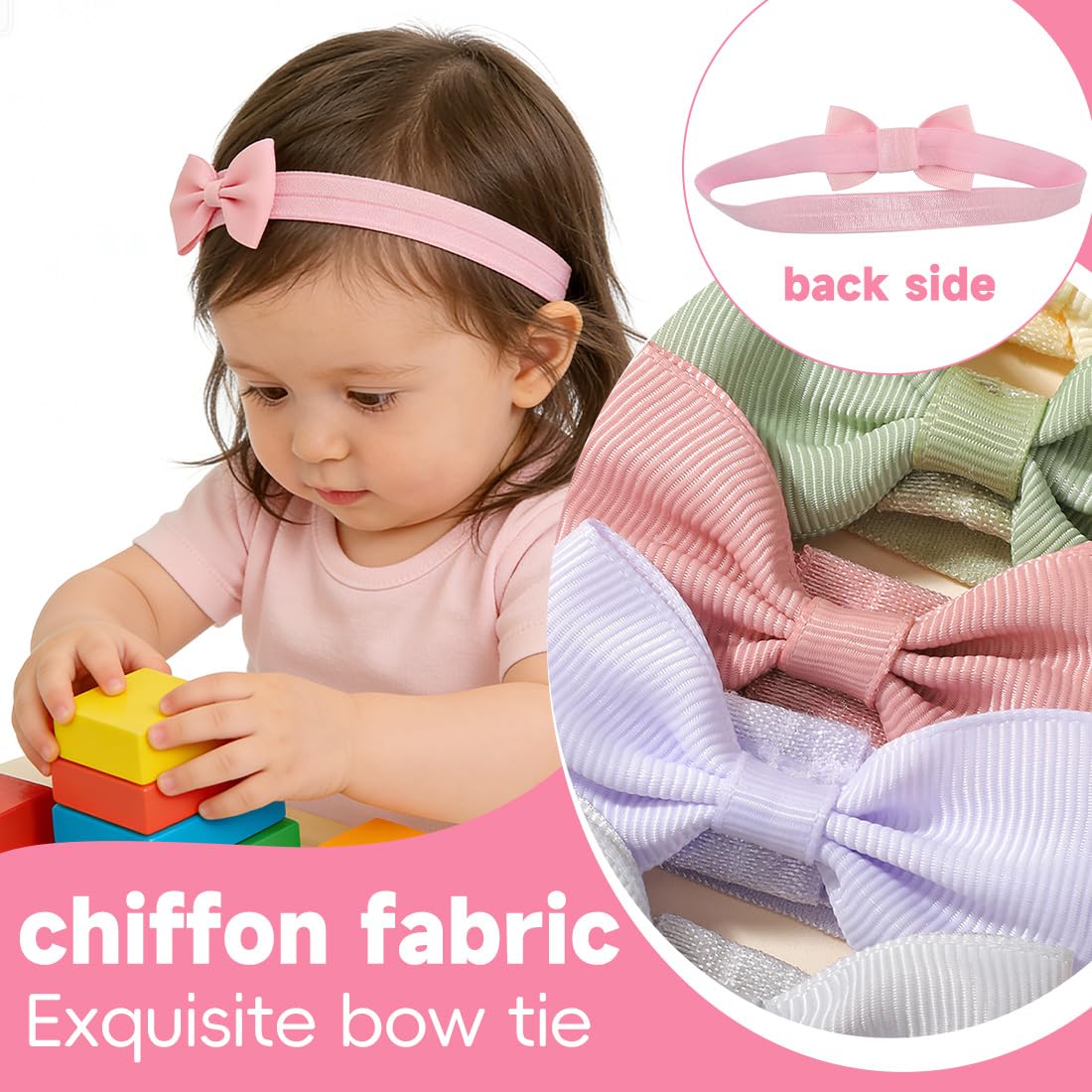 20 Pezzi Fascia Capelli Neonata, Fascia Capelli Bambina, Fascia Elastica per Capelli con Fiocchi Accessori per Capelli per Nascita Bambina Femmina