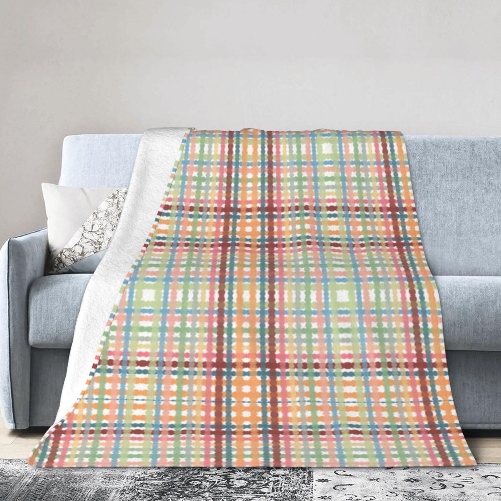 ERTDFXCV Dotted Pastel Plaid Pattern Blanket 50"x40"