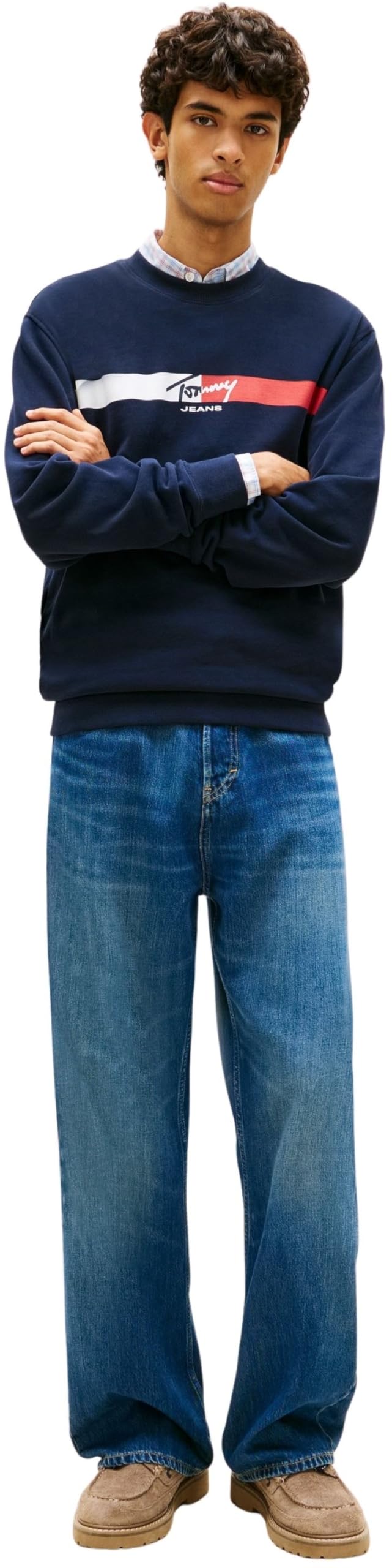 Tommy Jeans TJM Reg Sign Stripe Cnck Ext Dm0dm23019 Sudadera sin Botones Hombre (Pack de 1)