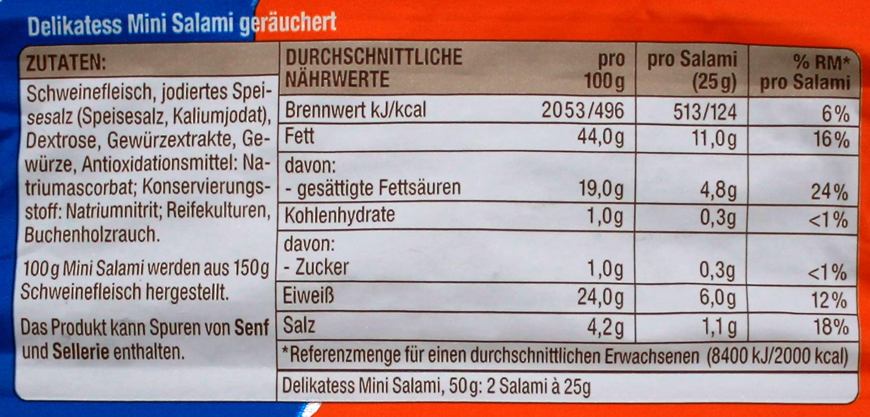 Gut & Günstig Mini Salami 2 x 25g, 50er Pack (50 x 50g)