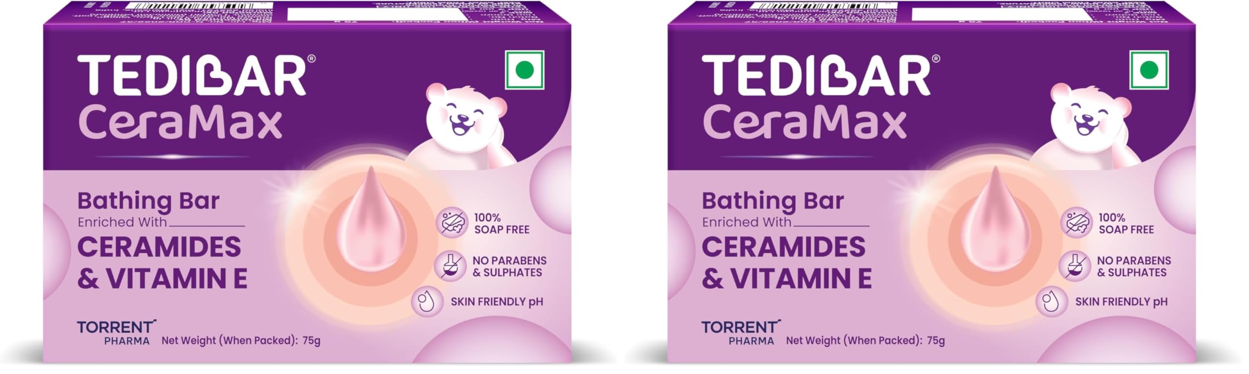 Tedibar Ceramax Bathing Bar - 75g Enriched with Ceramides & Vitamin E |100% Soap Free| Skin friendly pH – By Torrent Pharma (Pack of 2)-image-47