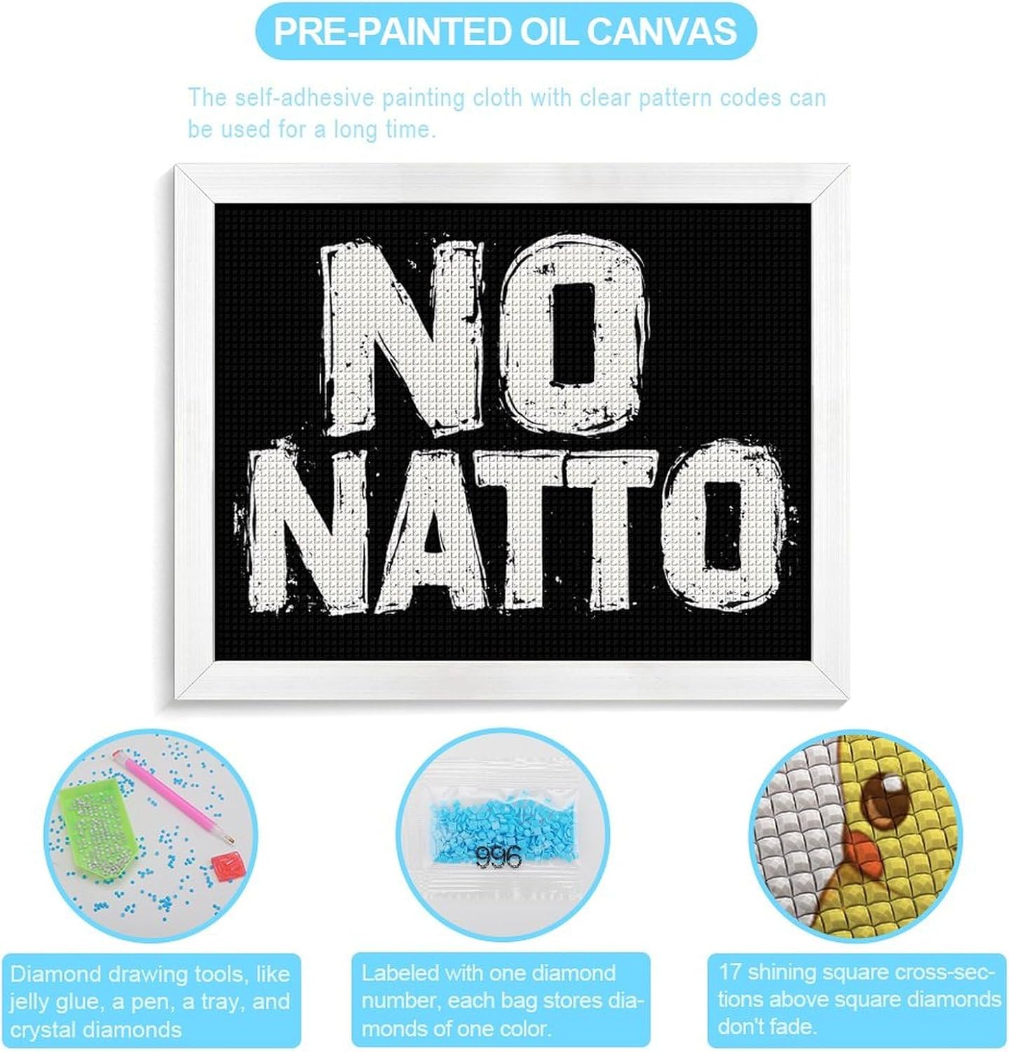 No Natto Printed Diamond 5D Painting Kits DIY Full Drill Crafts for Home Wall Decor 16x20 Inch White Wood 50 * 40cm