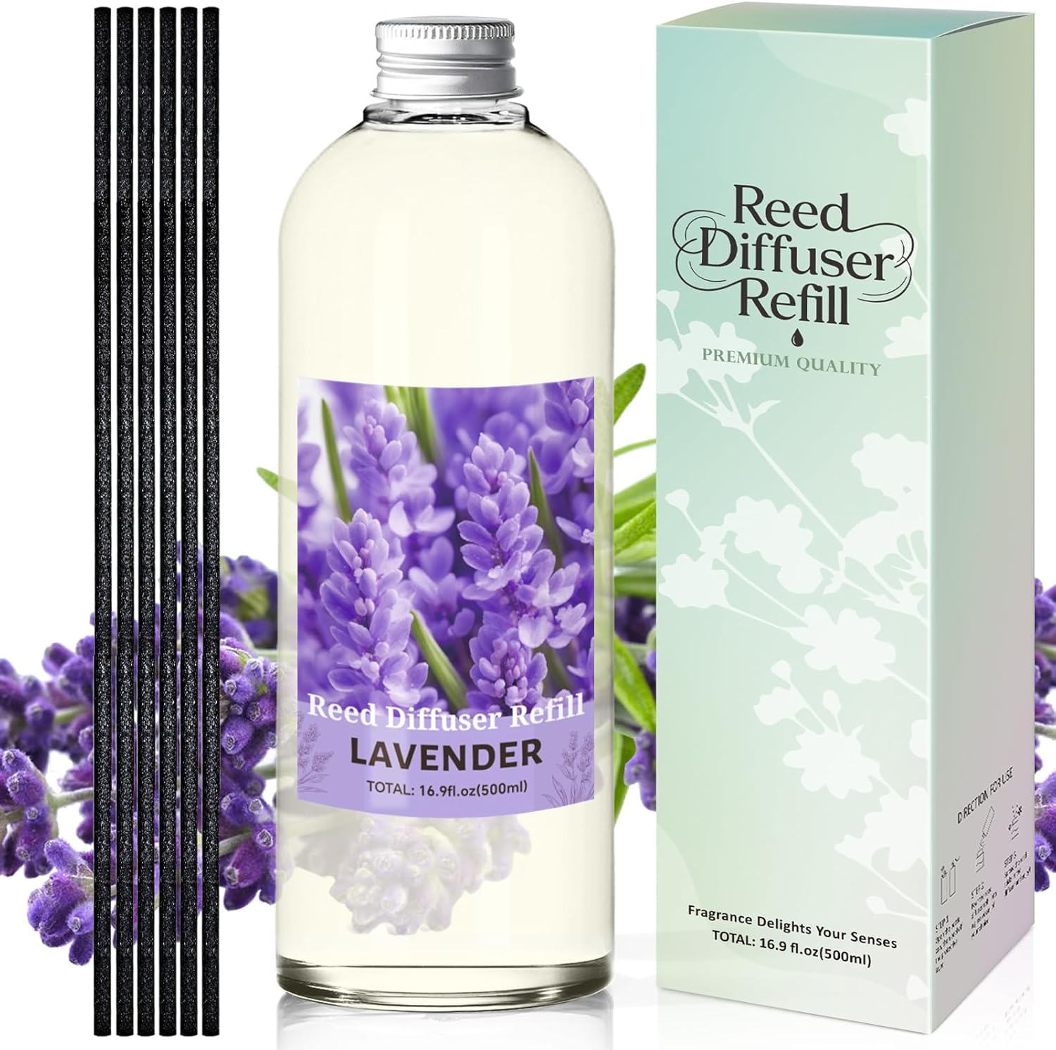 STRN Lavender Reed Diffuser Refill 500ml with 6 Natural Reed Sticks, Premium Aromatherapy for Home, Long-Lasting Fragrance for Living Room, Bedroom, Office | Alcohol-Free