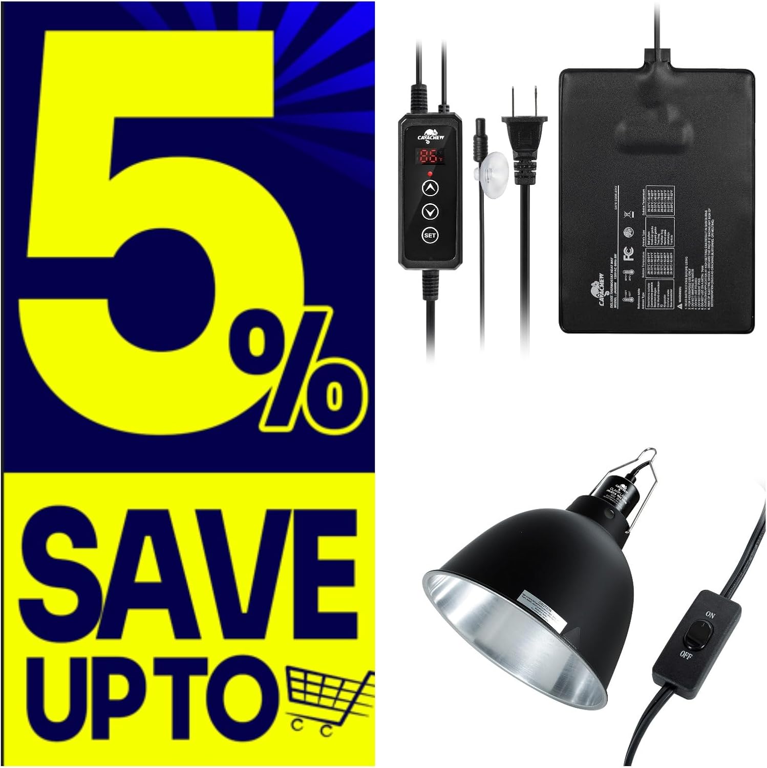 16W Reptile Heat Pad Set with 150W Reptile Light Fixture