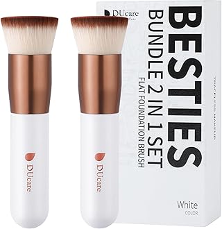 Foundation Brush 2pcs Flat Top Kabuki Self Tanner Brush Synthetic Professional Makeup Brush Liquid Blending Mineral Powder Buffing Stippling Makeup Tools