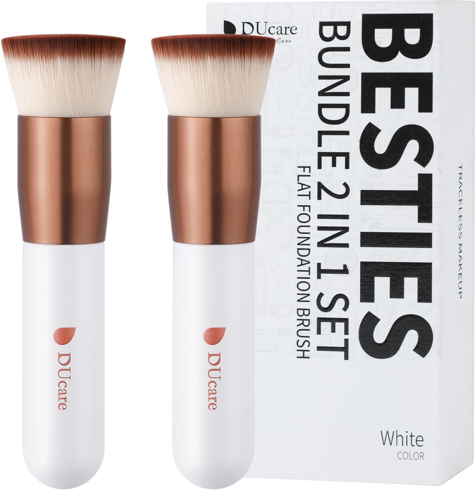 Foundation Brush 2pcs Flat Top Kabuki Brush Self Tanner Professional Face Brush Liquid Blending Mineral Powder Buffing Stippling Makeup Tools