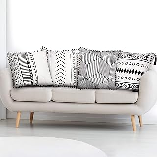 4 Piezas de Almohada Bohemia Cojín Geométrico Fundas de Cojines Decorativos con Borlas y Bolas para Sofá, Dormitorio, Silla, Asiento de Carro, 18 x 18 Pulgadas