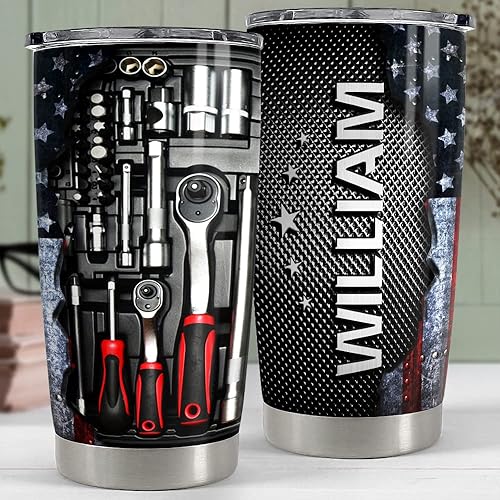 Miniatura 5 de SANDJEST Vaso mecánico personalizado para papá, vasos de 20 onzas y 30 onzas con tapa, regalo para papá, papá, Navidad, cumpleaños, día del padre