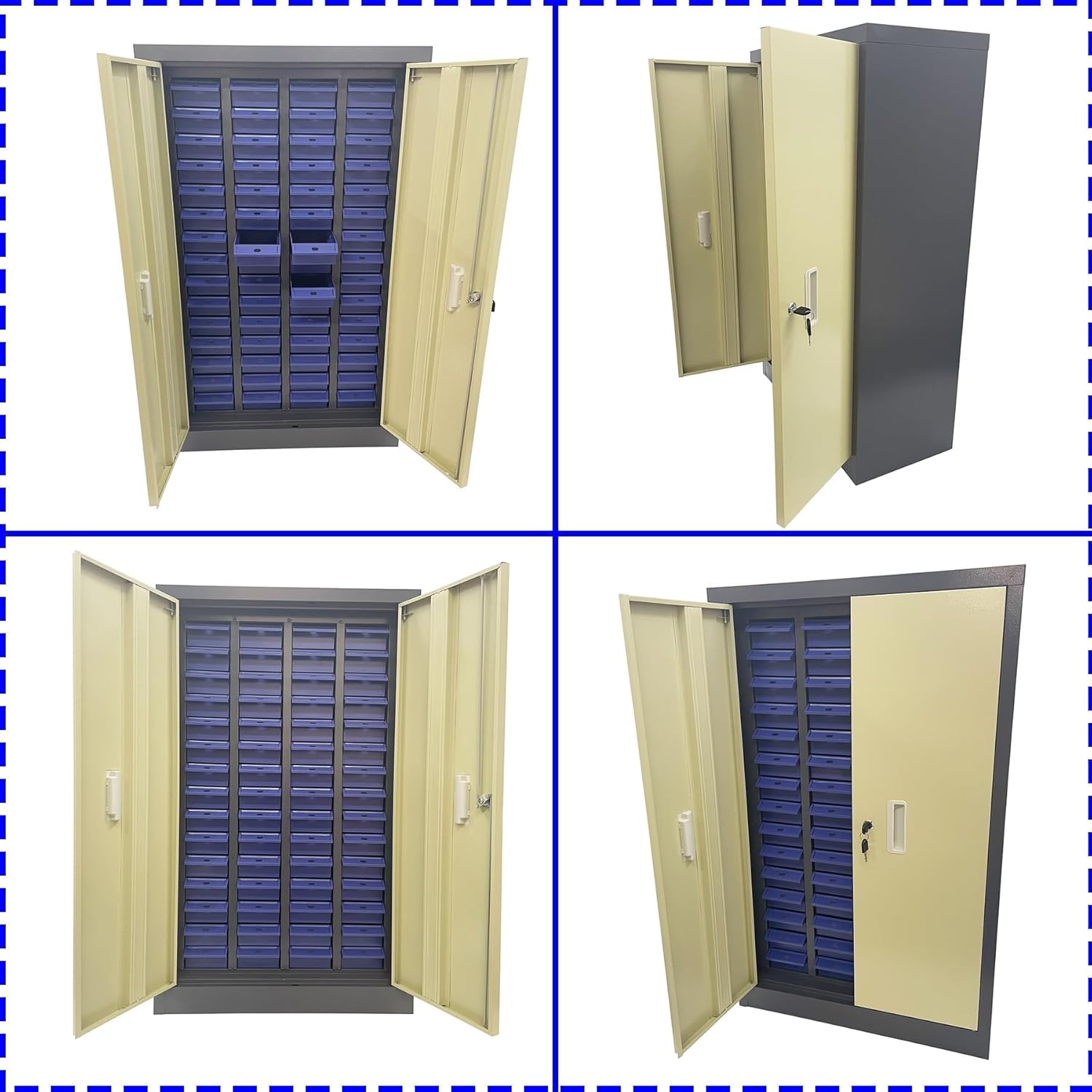 Parts Cabinet with 60 Drawers Lockable Garage Organizer Steel & ABS Parts Storage Cabinet with Doors, Partitions & Labels Drawer Size 7.8"*3.9"*1.9"