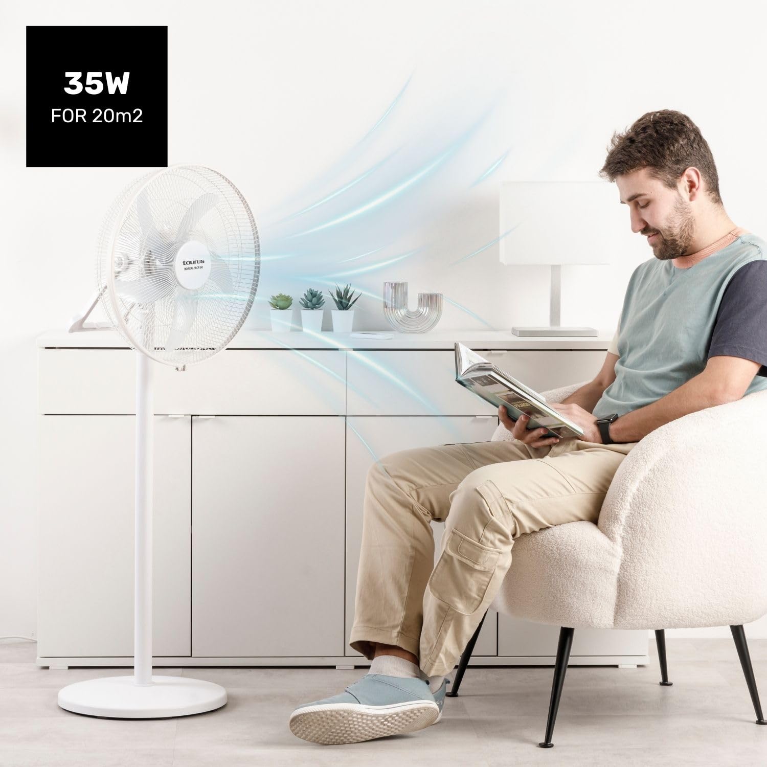 Taurus - Stand Fan Rechargable Boreal 16CR Go |35W|Batteria | Autonomia 8h |Tempo di ricarica 4h |5 velocità |3 modalità |5 pale da 40 cm |Temp 8 ore | Altezza regolabile | luce posteriore