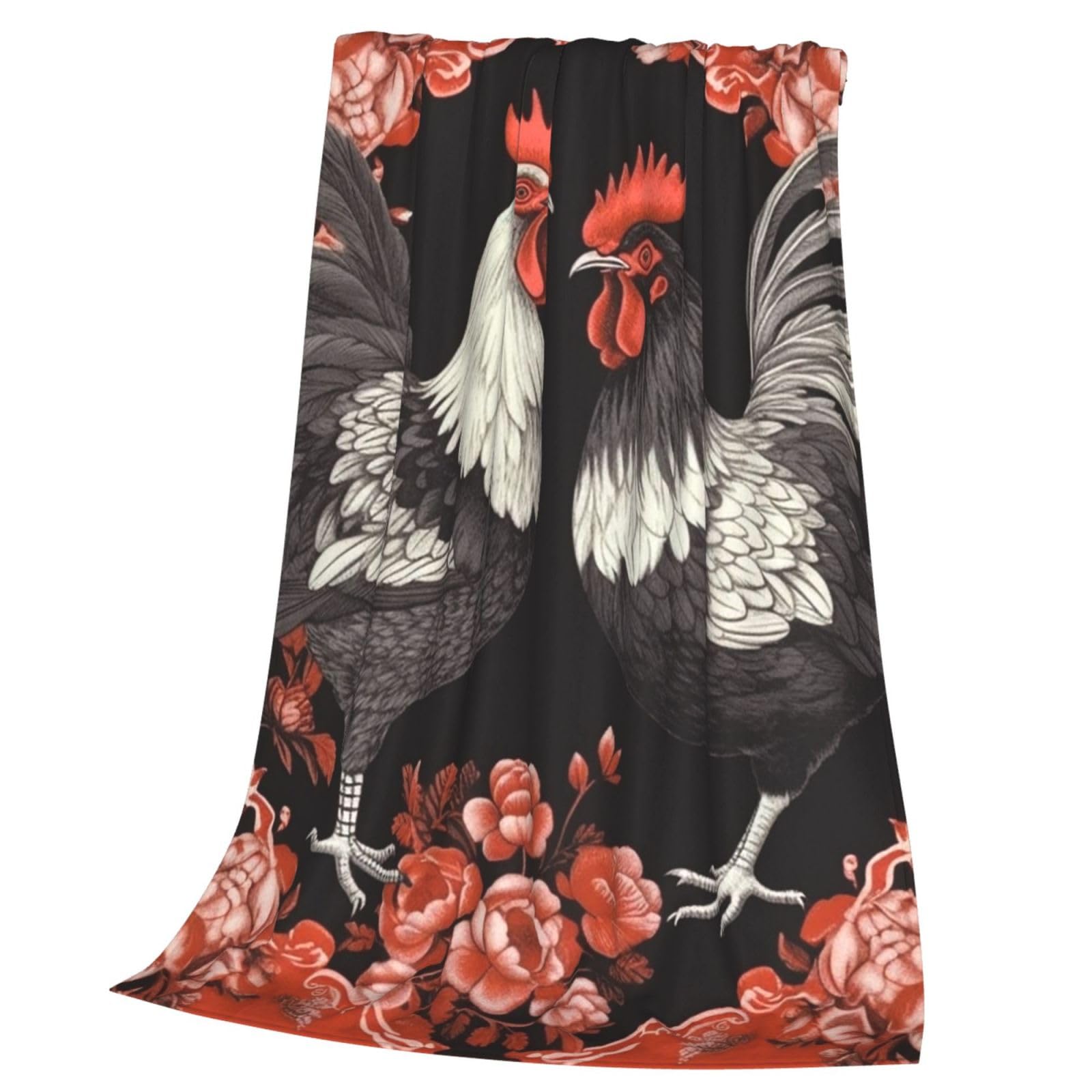 Couverture flanelle imprimée coq rouge fleurs idée cadeau maison