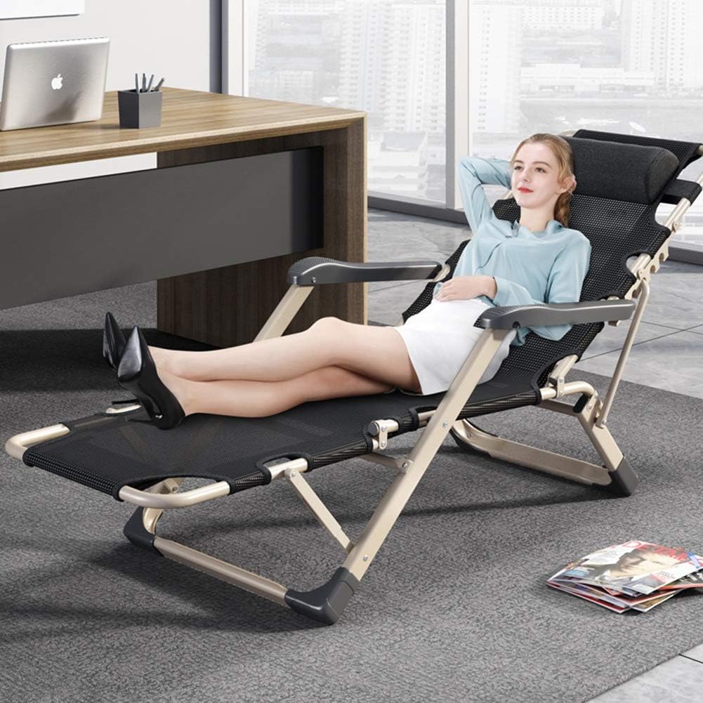 Folding Reclining Chairs Heavy Duty Textoline Zero Gravity Chairs Recliner with Cushion Garden Outdoor Patio Lounger Deck Chairs (Color : Black)